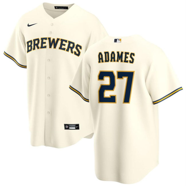 Men's Milwaukee Brewers #27 Willy Adames Cream Cool Base Stitched Baseball Jersey